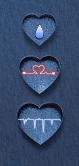 Modern tech-inspired heart symbols on dark background.