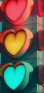 Heart-shaped traffic light with vibrant colors for mobile wallpaper.