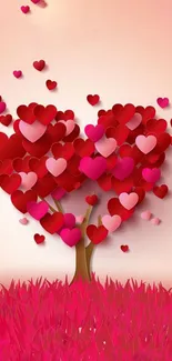 Pink and red heart-shaped tree wallpaper for mobile.