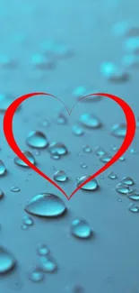 Red heart with blue water droplets background wallpaper