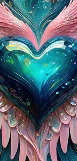 Heart with vibrant wings mobile wallpaper.