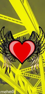 Heart with wings on a yellow background, bridge design.