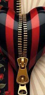 Heart design with zipper and floral background.