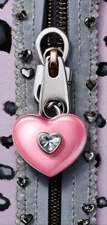Pink heart zipper with leopard print background.