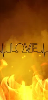 Orange themed wallpaper with heartbeat and love text.