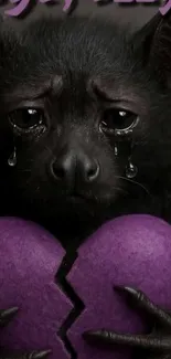 Crying bat holding a purple heart
