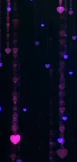 Neon glowing hearts on a dark background.