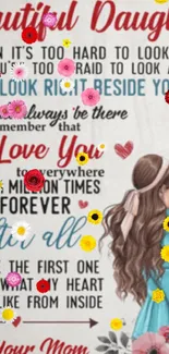 Wallpaper with loving message for daughters, featuring flowers and typography.