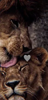 Heartwarming image of a lion couple in a tender moment.