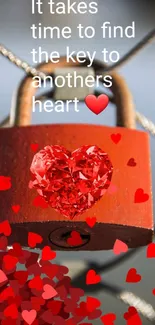 Heart-shaped padlock with red design on mobile wallpaper.