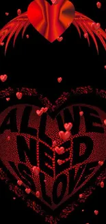 Heart-shaped love design with bold red and black colors on a mobile wallpaper.