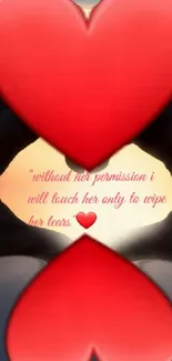 Romantic wallpaper with a red heart and quote about love and compassion.