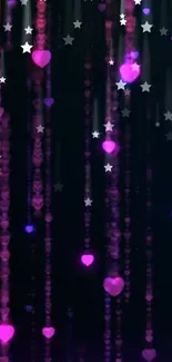 Glowing pink hearts and stars wallpaper.