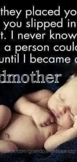 Sleeping baby with touching quote about grandmothers.