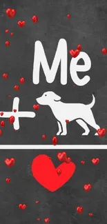 Dog love with heart symbol on dark background wallpaper.