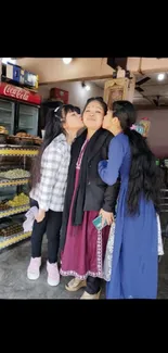 Family sharing a loving moment in a bakery.