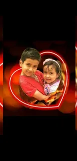 Children hugging with red heart background wallpaper.