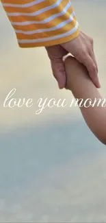 Heartwarming scene of a mother and child holding hands with loving message.