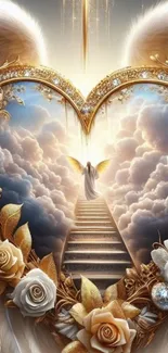 Heavenly wallpaper with angel heart and clouds