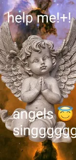 Angel statue with cosmic background wallpaper