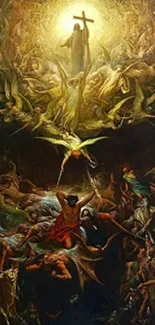 Artistic depiction of divine ascension with heavenly light and figures.