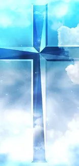 Heavenly blue cross in clouds wallpaper for mobile screen.