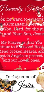 Heavenly Father Christmas blessings wallpaper with red background.