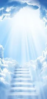 Mobile wallpaper of heavenly clouds and light shining through, featuring a stairway.