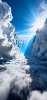 Sunlit clouds and blue sky creating a heavenly scene.