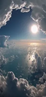 Majestic cloudscape showcasing the sun peeking through clouds.