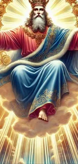 Majestic divine figure with golden accents and ornate robes, exuding celestial elegance.