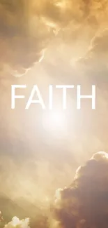 Mobile wallpaper with 'Faith' and golden clouds.