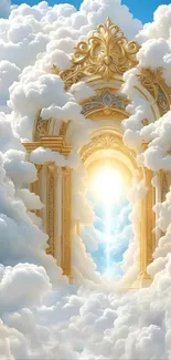 Heavenly scene with golden portal and clouds