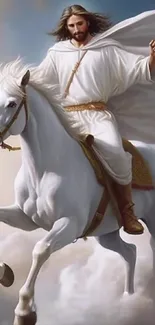 Image of a heavenly rider on a majestic white horse.