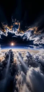 Heavenly clouds with sunlight rays breaking through.