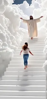 Heavenly staircase with clouds in mobile wallpaper.