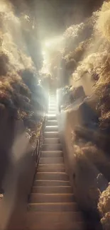 Heavenly stairway amidst golden clouds glowing with light.