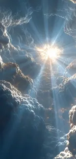 Sunlight shining through fluffy clouds in a serene sky.
