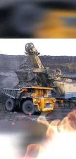 Excavator operating in a coal mine with heavy equipment and industry focus.