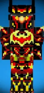 Pixelated Hellbat Armor character on a blue background.