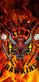 Hellfire Club wallpaper with fiery flames and demon design.