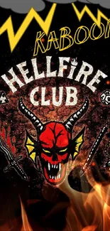 Hellfire Club wallpaper with lightning and bold red graphics on a dark background.