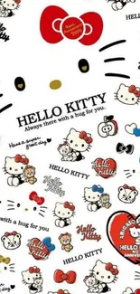 Cute Hello Kitty wallpaper with icons and text.