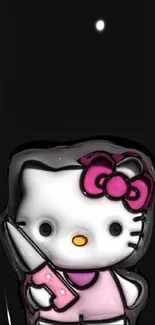 Hello Kitty on dark background with a pink element.