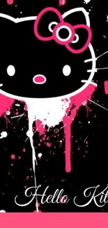 Hello Kitty with pink splash and black background wallpaper.