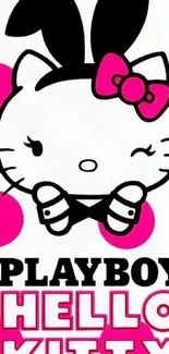 Playful Hello Kitty design with pink dots and black details.