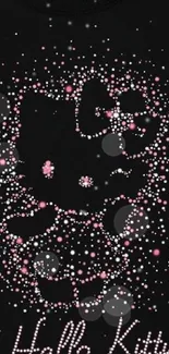 Hello Kitty design with pink dots on black background.