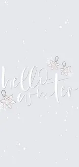 Hello Winter minimalist mobile wallpaper with snowflakes.