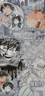 Anime collage wallpaper featuring heroic characters and inspiring text.