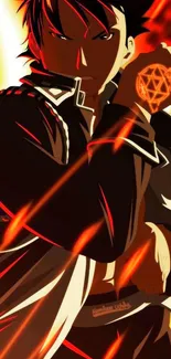 Anime hero with fiery orange background.